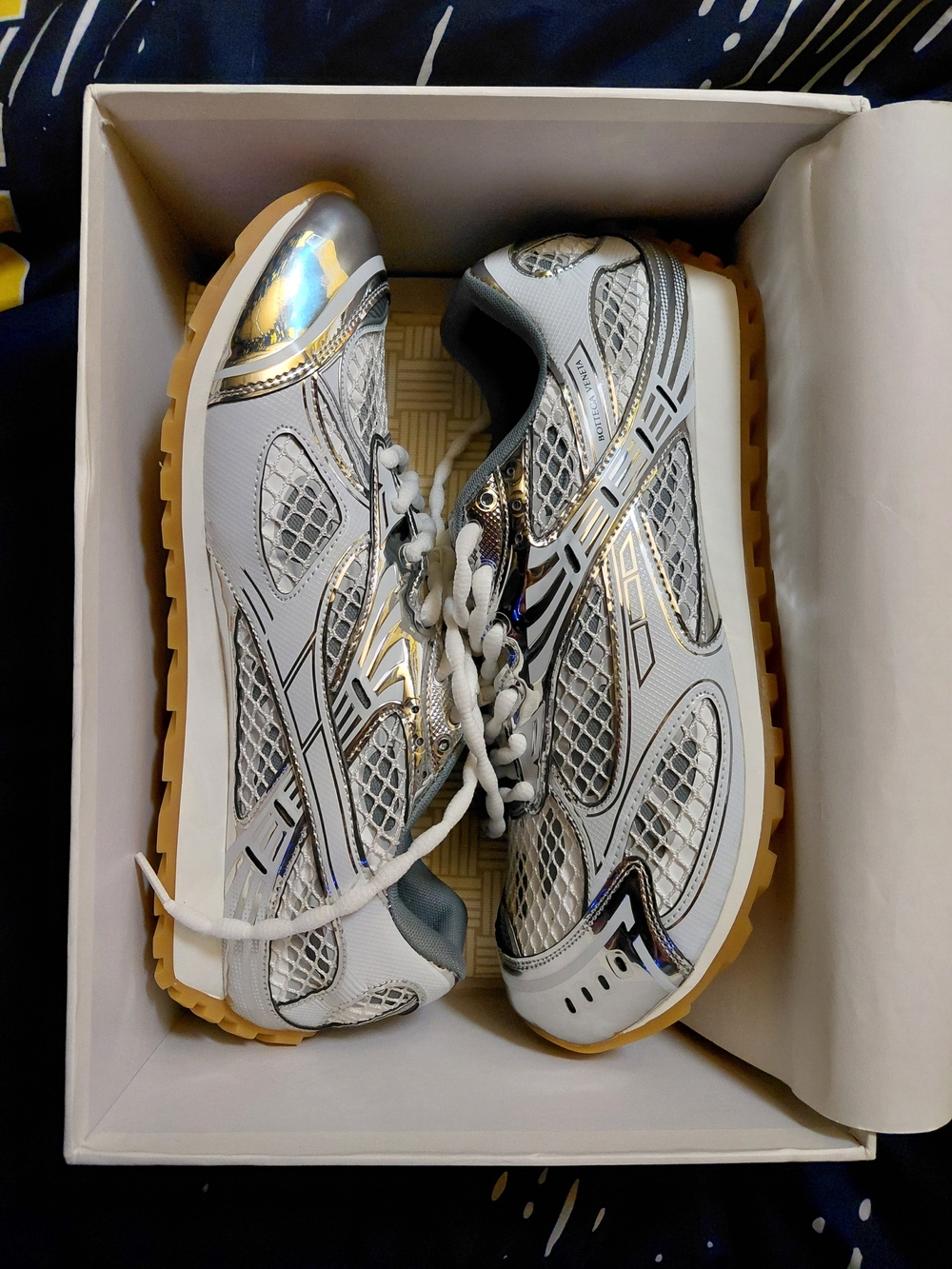 Bottega Veneta Silver White and Gum Sole Men's Sneakers